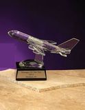 Custom Optical Crystal 747 Jet Airplane Award w/ Marble Base (12