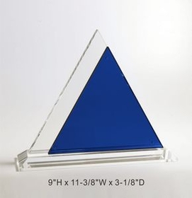 Custom Blue Peak Crystal Award Trophy., 9" L x 11.375" W x 3.125" H