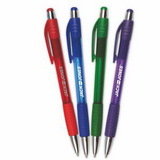 Custom Translucent Barrel Pen w/ Rubber Grip & Silver Accents