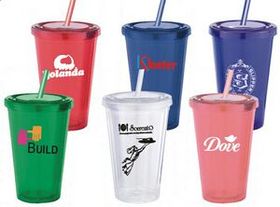 Custom 16 Oz. Acrylic double wall drink cup with straw, BPA free, boxed