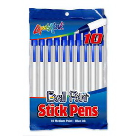 Blank Pack of 10 Stick Pens, Medium Point - Blue