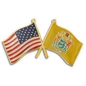 Blank New Jersey & Usa Crossed Flag Pin, 1 1/8" W