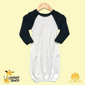Custom The Laughing Giraffe&#174 Long Sleeve Raglan Cotton Infant Sleeper Gown w/ Mittens - White/Black