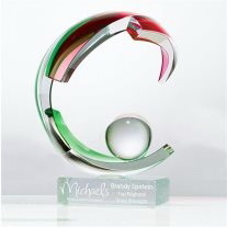Custom Tourmaline Sphere Art Glass Award, 7" W x 6 1/2" H