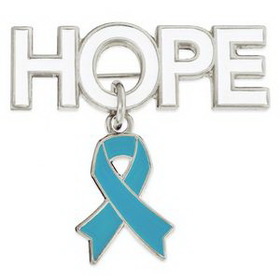 Blank Hope Pin with Light Blue Ribbon Charm, 1 1/4" W x 1 1/4" H