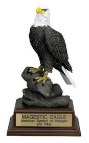 Custom Majestic Resin Eagle Sculpture W/Wood Base & Engraving Plate, 11" H