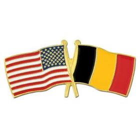 Blank Usa & Belgium Flag Pin, 1 1/8" W X 1/2" H