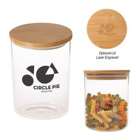Custom 26 Oz. Glass Container With Bamboo Lid, 4 3/4" W x 4" H x 4 1/2" D