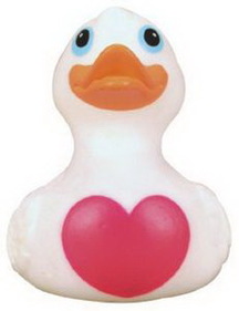 Custom Rubber Big Heart Duck, 3 7/8" L x 3 1/4" W x 4" H