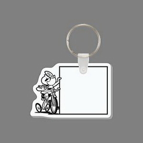 Custom Key Ring & Punch Tag - Girl On Tricycle Holding Large Sign