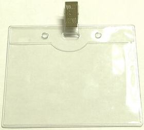 Custom Clear Vinyl Horizontal Badge Holder with Strap & Bull Dog Clip