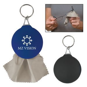 Custom Rubber Key Chain With Microfiber Cleaning Cloth, 2 1/2" Diameter