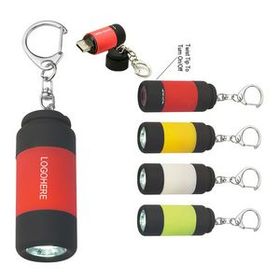 Custom Rubberized LED flashlight with key chain, 2 1/8" H x 7/8" Diameter