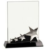 Custom Rectangle Crystal Award w/ Silver Stars Accented Black Pedestal Base (8 7/8