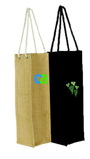 Custom Eco Green 1 Wine Bottle Jute / Burlap Bag w/Rope Handle