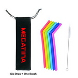 Custom Food Grade Re-usable Bent Silicone Straw with Pouch, 0.35
