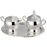 Custom Romantica Collection Silver Cream & Sugar Bowl Set W/ Tray