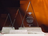 Custom Pyramid/ Triangle Jade Glass Award w/ Step Base (11