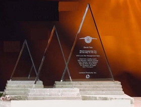 Custom Pyramid/ Triangle Jade Glass Award w/ Step Base (11")