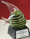 Custom Hand Blown Glass Striped Fish Award