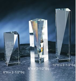 Custom Pillar Awards optical crystal award trophy., 6" L x 2.5" Diameter