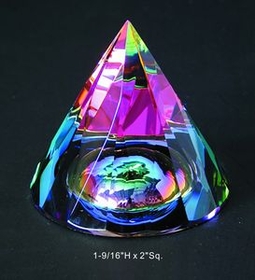 Custom Rainbow Faceted Cone w dome optical crystal award trophy., 2.25" L x 2.5" Diameter