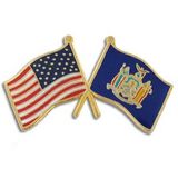 Blank New York & Usa Crossed Flag Pin, 1 1/8
