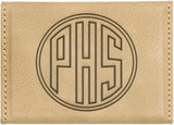 Custom Light Brown Leatherette Hard Business Card Holder, 3 3/4