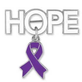 Blank Hope with Purple Ribbon Charm Pin, 1 1/4" W x 1 1/4" H
