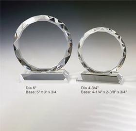 Custom Sunrise optical crystal award trophy., 4.75" Diameter