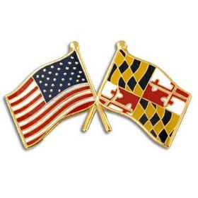 Blank Maryland & Usa Crossed Flag Pin, 1 1/8" W