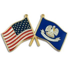 Blank Louisiana & Usa Flag Pin, 1 1/8" W
