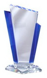 Custom Elegant Fan Glass Award with Contrasting Blue Stylized Columns - 8 1/4