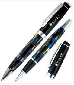 Custom Crown Collection Kaleidoscopic Metal Ballpoint & Rollerball Pen Set (Black/Blue/Silver)