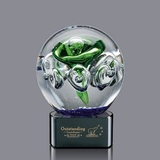 Custom Aquarius Medium Hand Blown Art Glass Award w/ Black Base, 6 1/4