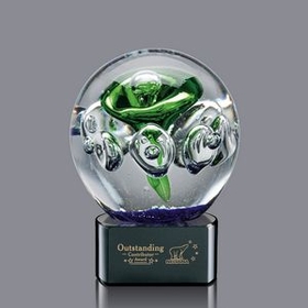 Custom Aquarius Medium Hand Blown Art Glass Award w/ Black Base, 6 1/4" H x 4 3/4" W x 4 3/4" D