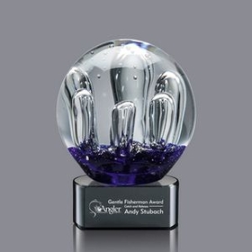 Custom Serendipity Medium Hand Blown Art Glass Award w/ Black Base, 6 1/4" H x 4 3/4" W x 4 3/4" D