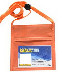 Custom Orange Single Pocket Nack wallet w/ Printed 3/8" Lanyard