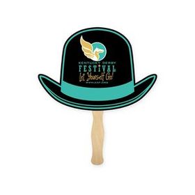 Custom Derby Hat Shape Full Color Single Paper Hand Fan, 8" L x 8" W
