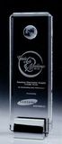 Custom Large Crystal Tower Award w/ Globe, 3 1/2