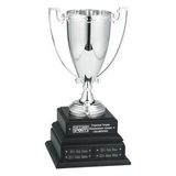 Custom Perpetual Silver Cup Trophy w/Black Wood Base & 16 Plates (15
