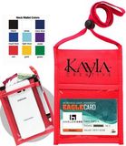 Custom Red Non-Woven polyester Neck Wallet w/ Printed Lanyard, 6.75