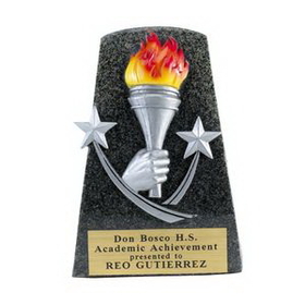 Custom Black Stone Resin Silver Torch & Stars Trophy (5 1/2")