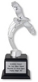 Custom Electroplated Soaring Silver Eagle Trophy (12")