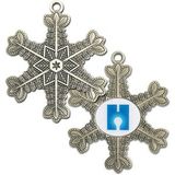 Custom Pewter ColorQuick Imprinted Snowflake Ornament w/ Center Star