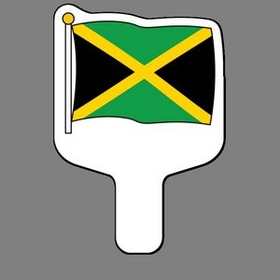 Custom Hand Held Fan W/ Full Color Flag Of Jamaica, 7 1/2" W x 11" H