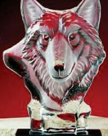Custom Animal Kingdom Hand Blown Glass Wolf Award w/ Marble Base (7")