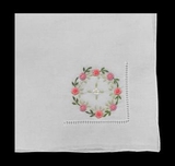 Blank Fine Cotton Ladies Hankies w/Rose Wreath & Daisy