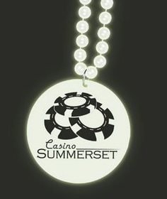 Custom 33" Glow-in-the-Dark Print-N-Toss Medallion Beads w/ 1-color Direct Imprinted Medallion