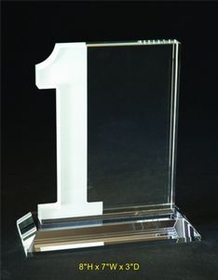 Custom No.1 Award optical crystal award trophy., 8" L x 7" W x 3" H